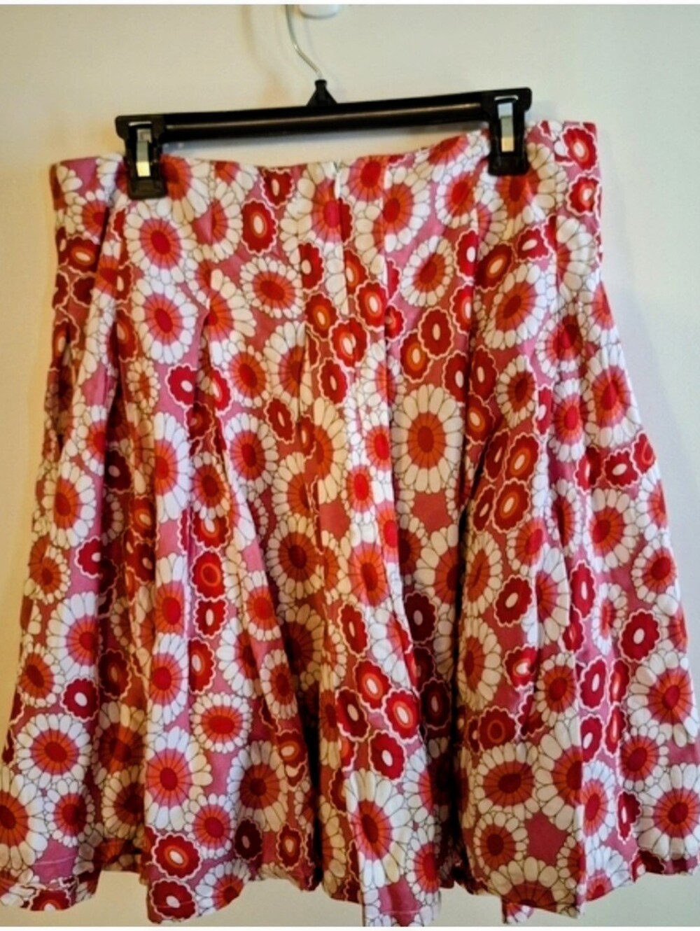 Vintage French Connection Chic Red & Pink On White Abstract Floral Skirt